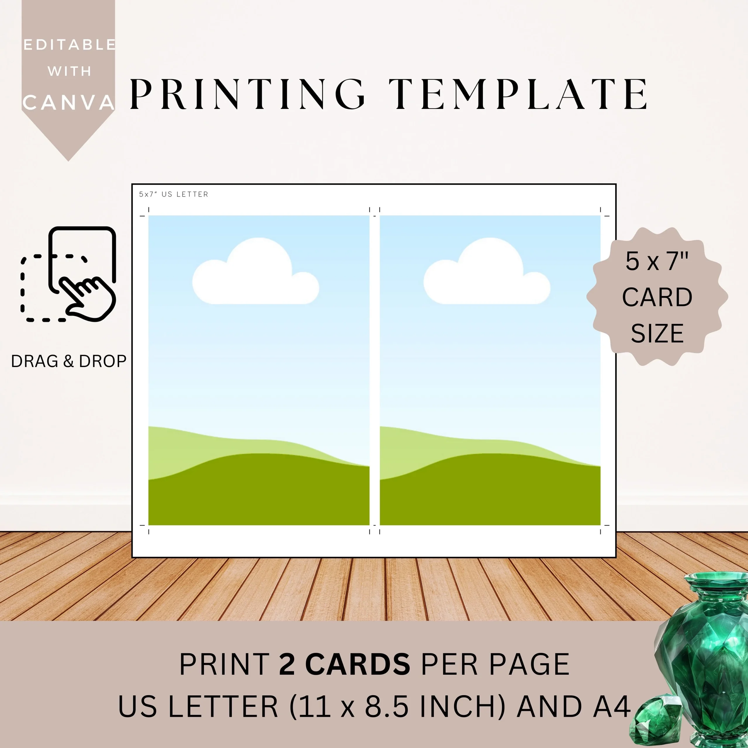 Printing Template 5 X 7 Inch Print And Cut Canva Multi Page Template 5x7 Blank Card Layout Frame Affirmation Manifestation US Letter A4