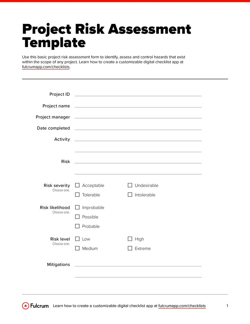 Project Risk Assessment Template Fulcrum