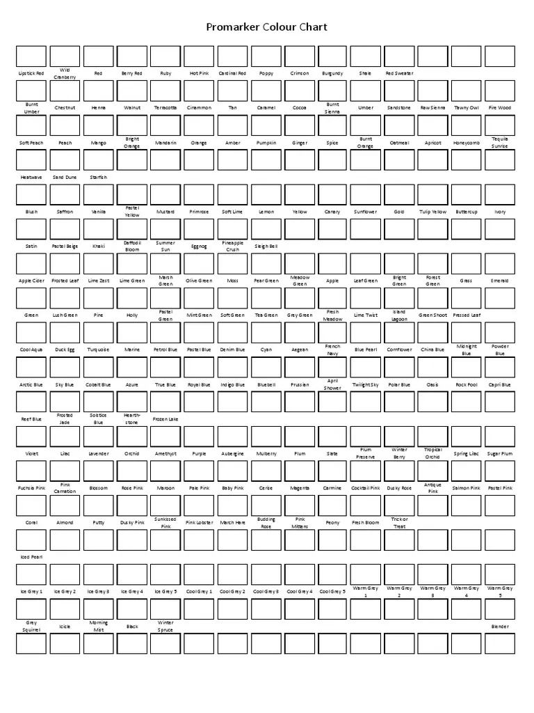 Printable Blank Color Charts