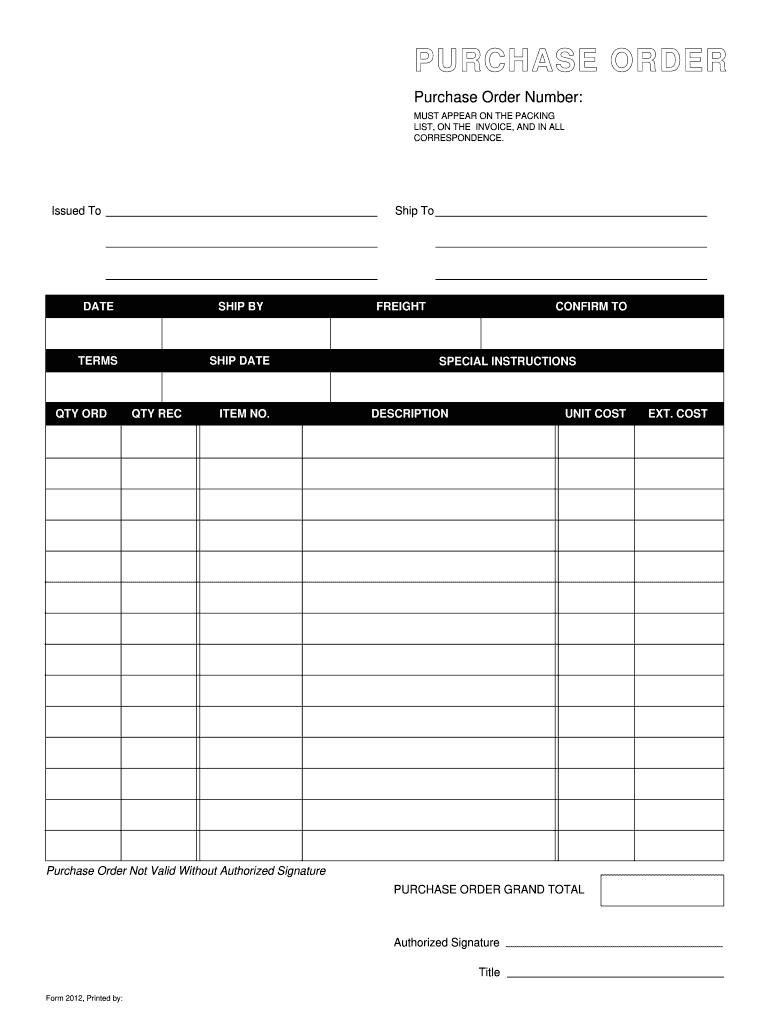 Purchase Order Form Fill Online Printable Fillable Blank 