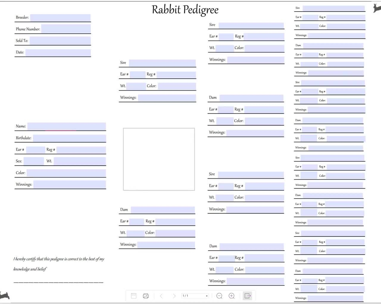 Printable Blank Rabbit Pedigree