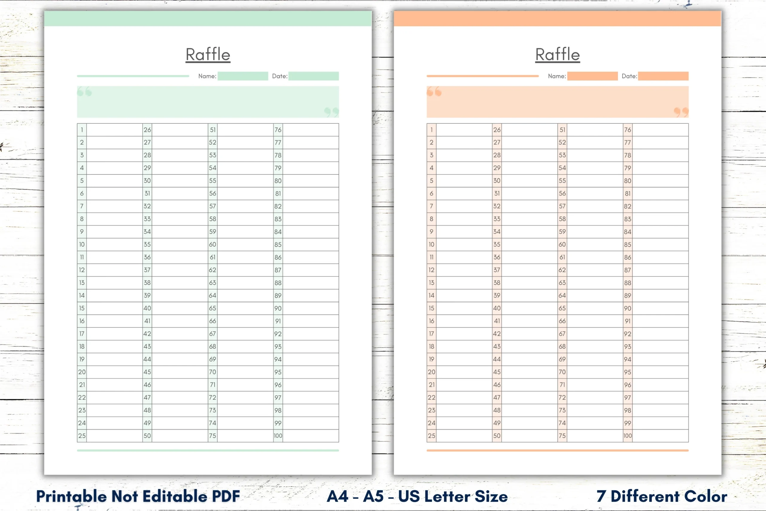 Raffle List Printable Template Blank List Numbered Raffle 