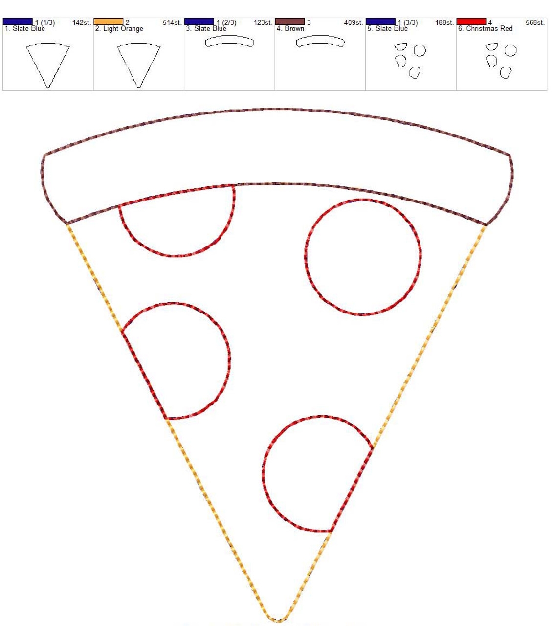 Raggy Applique Slice Of Pepperoni Pizza Machine Embroidery Design 