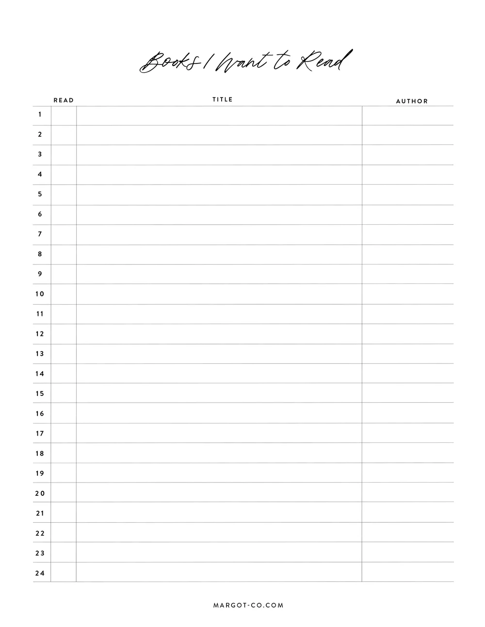 Reading List Free Printables Margot Co