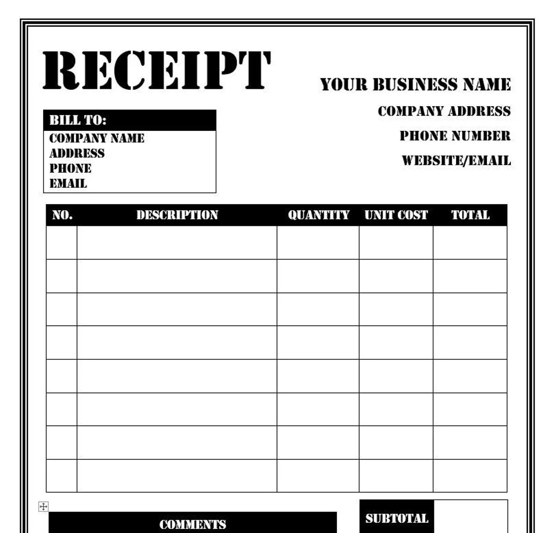 Receipt Template 4 Printable Editable Customizable 