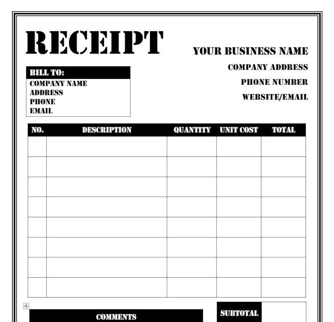 Receipt Template 4 Printable Editable Customizable 