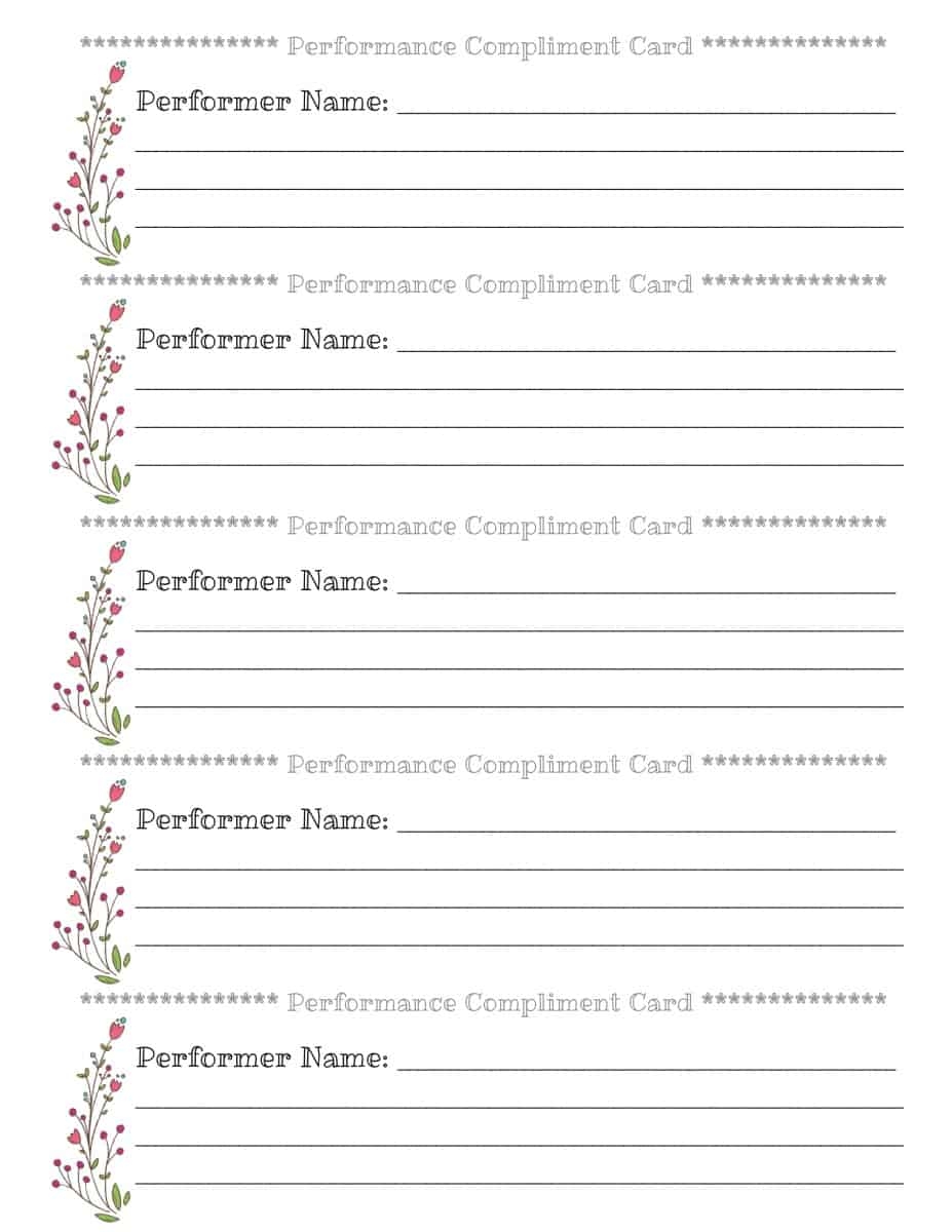 Recital Compliment Cards Free FVM Shop