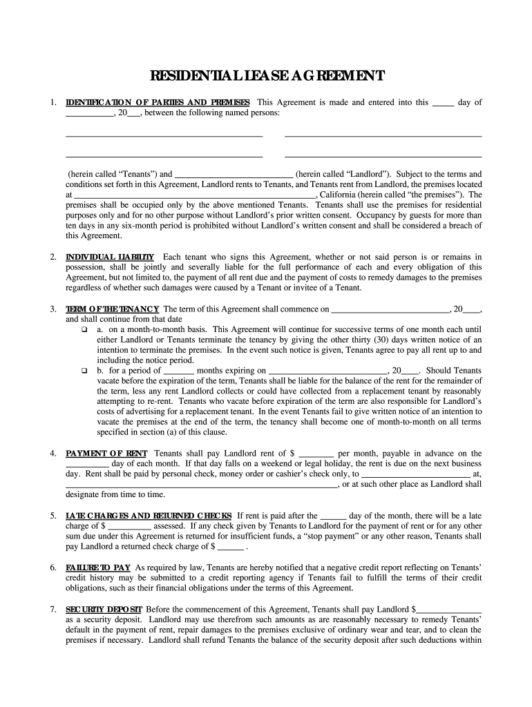 Blank Printable Lease