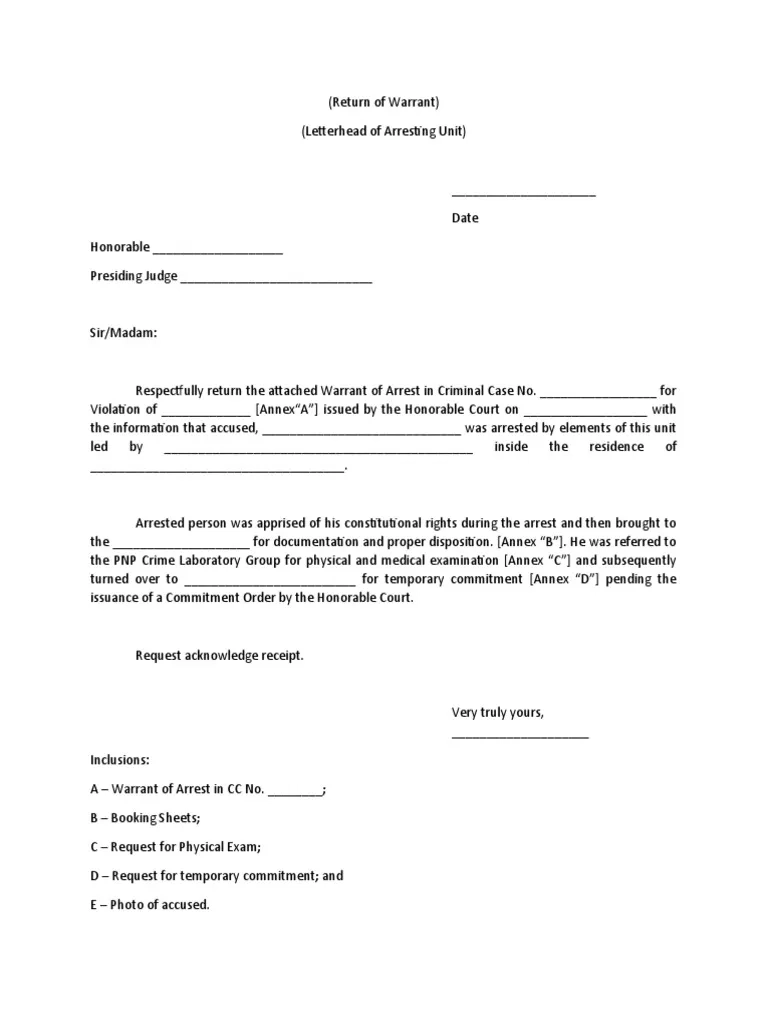 Printable Blank Arrest Warrant Template