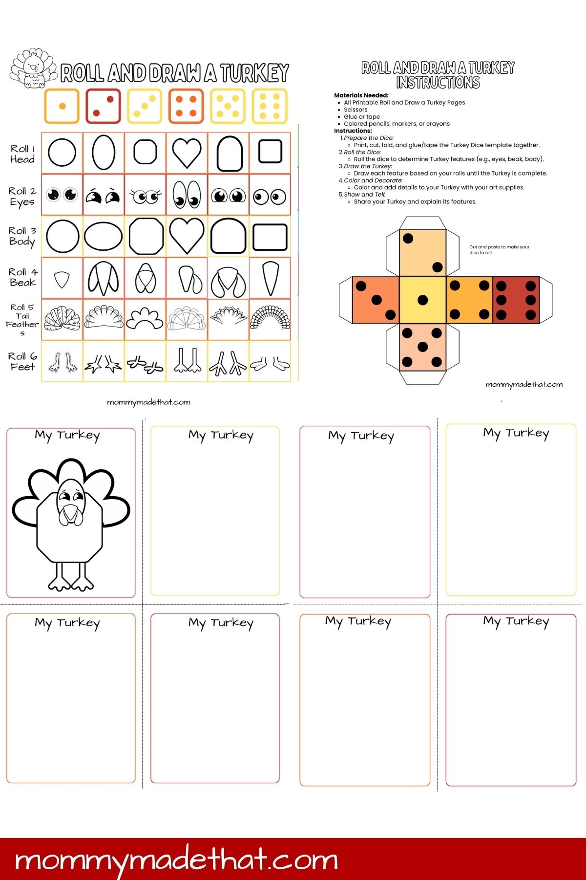 Roll And Draw A Turkey Game Grab The Free Printable 
