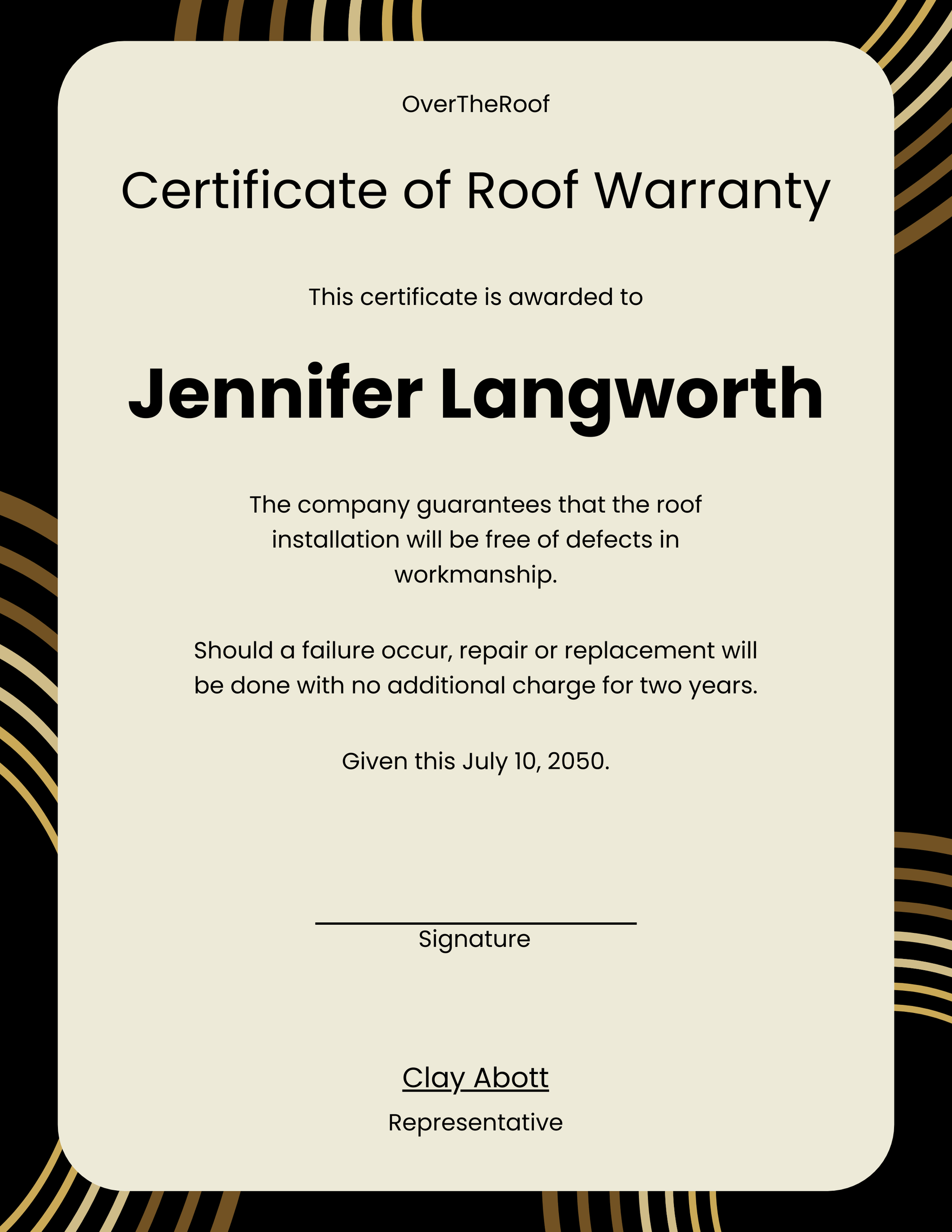 Roofing Warranty Certificate In Pages Illustrator PSD Word 
