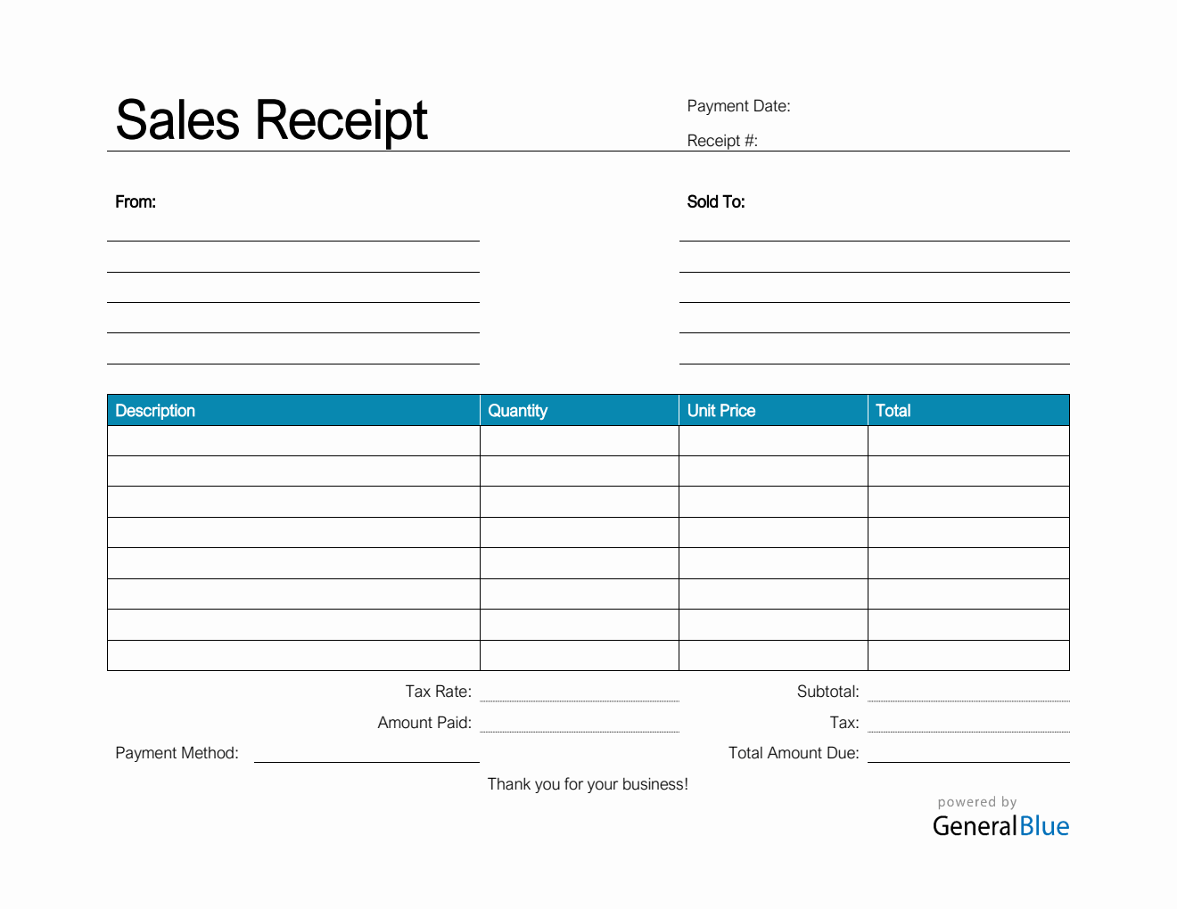 Printable Blank Sales Receipt