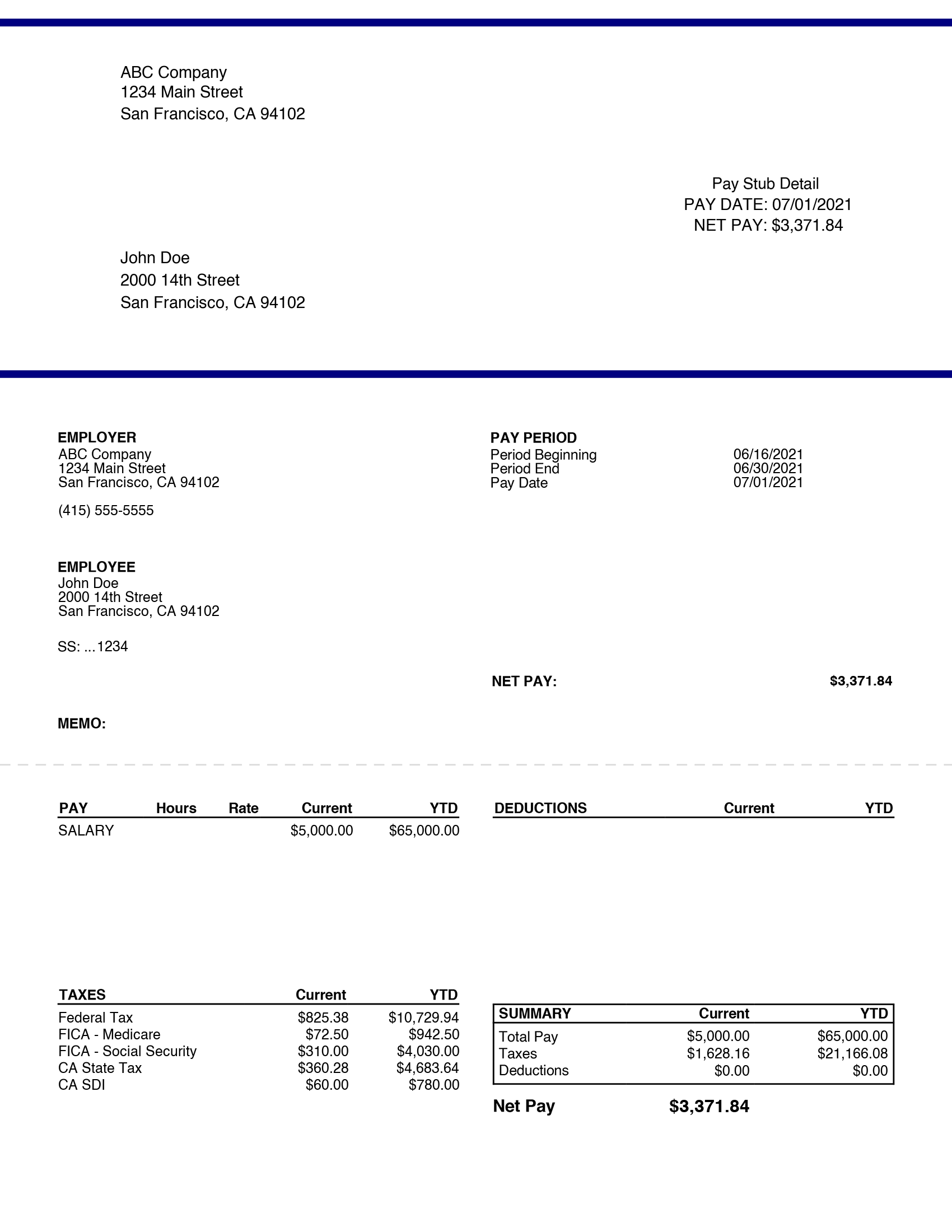 Printable Blank Checkstub
