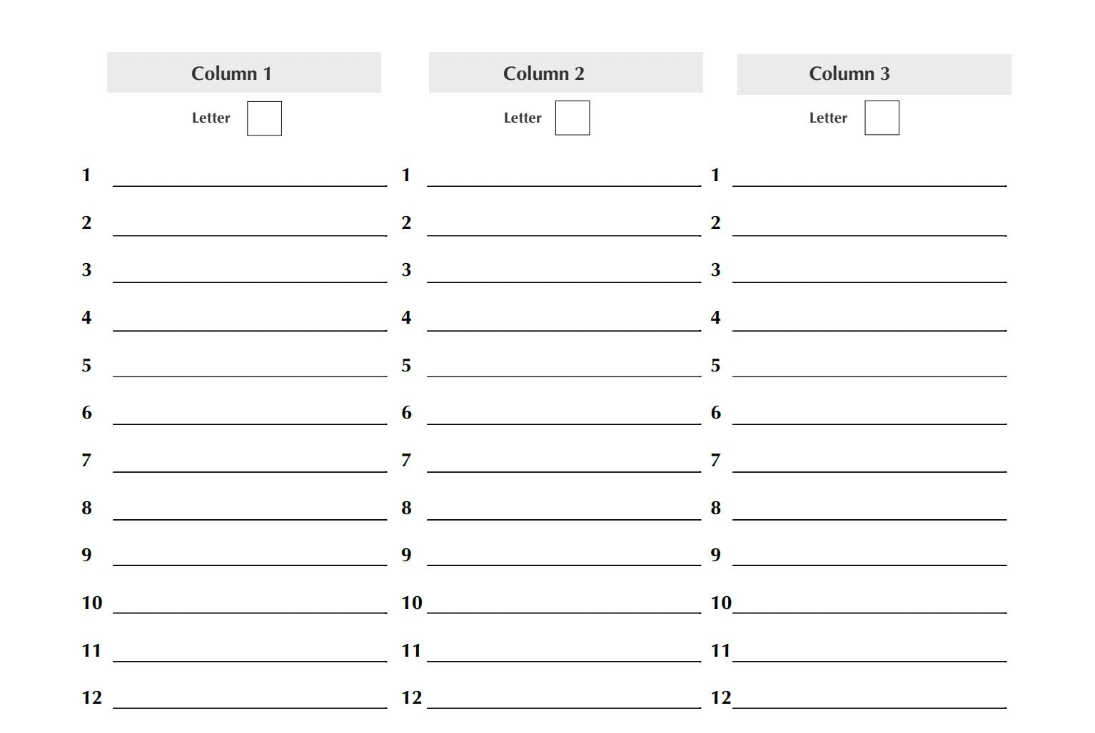 Printable Blank Scattergories Sheets
