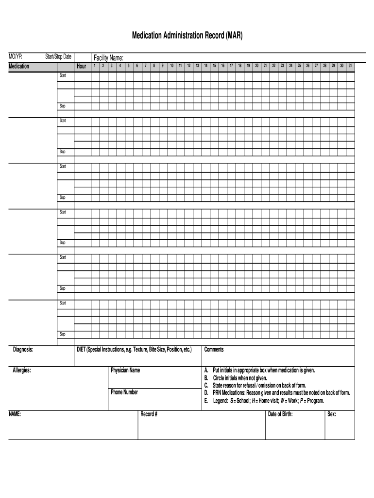 SDRC Medication Administration Record MAR Form Fill Online 