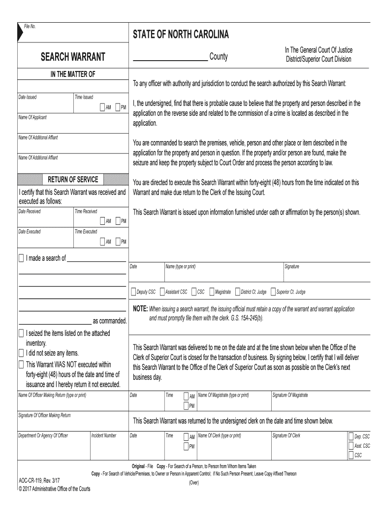 Printable Blank Search Warrant Template