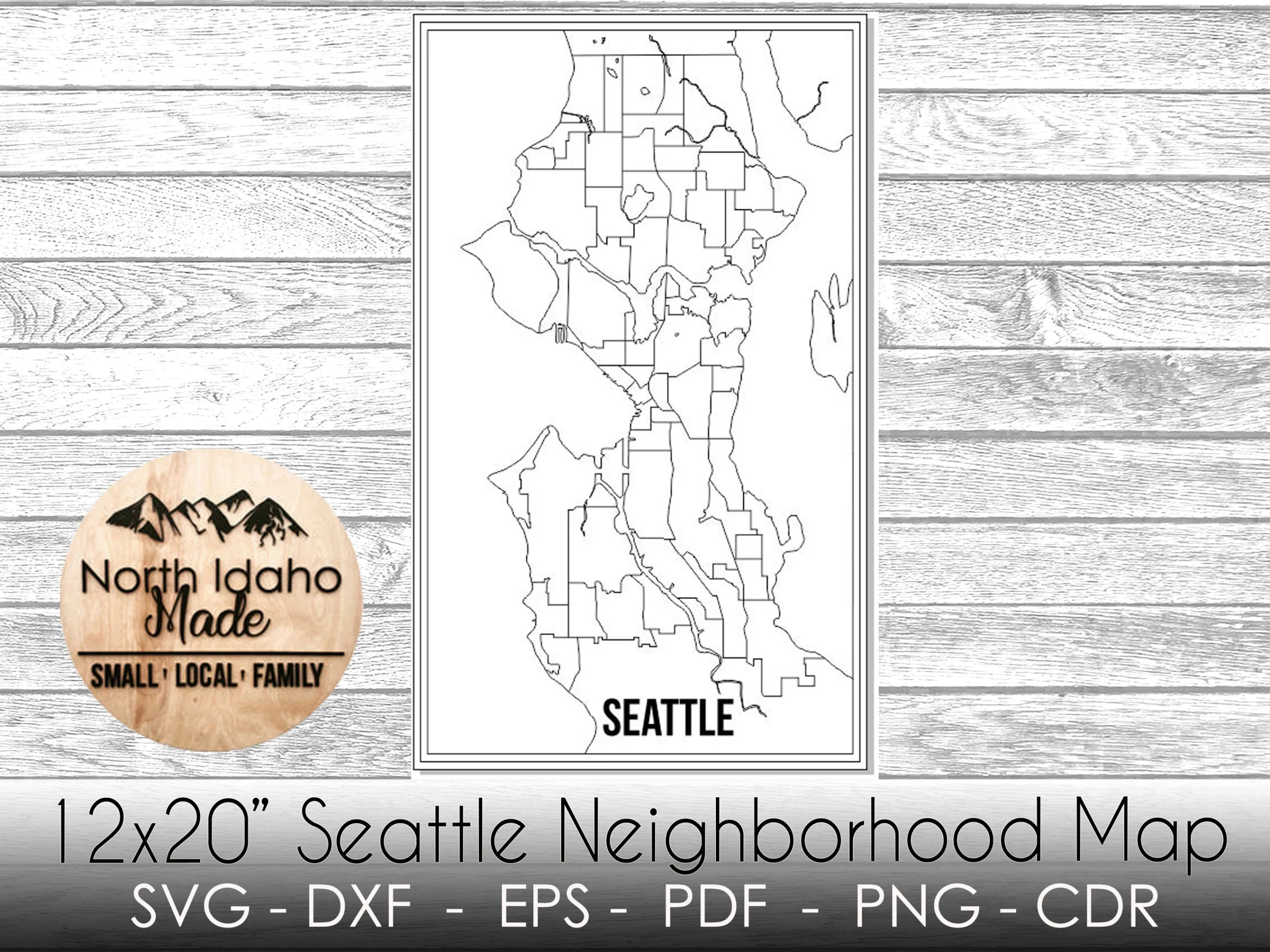 Seattle Washington Neighborhood Map Outline Instant Download Dxf 