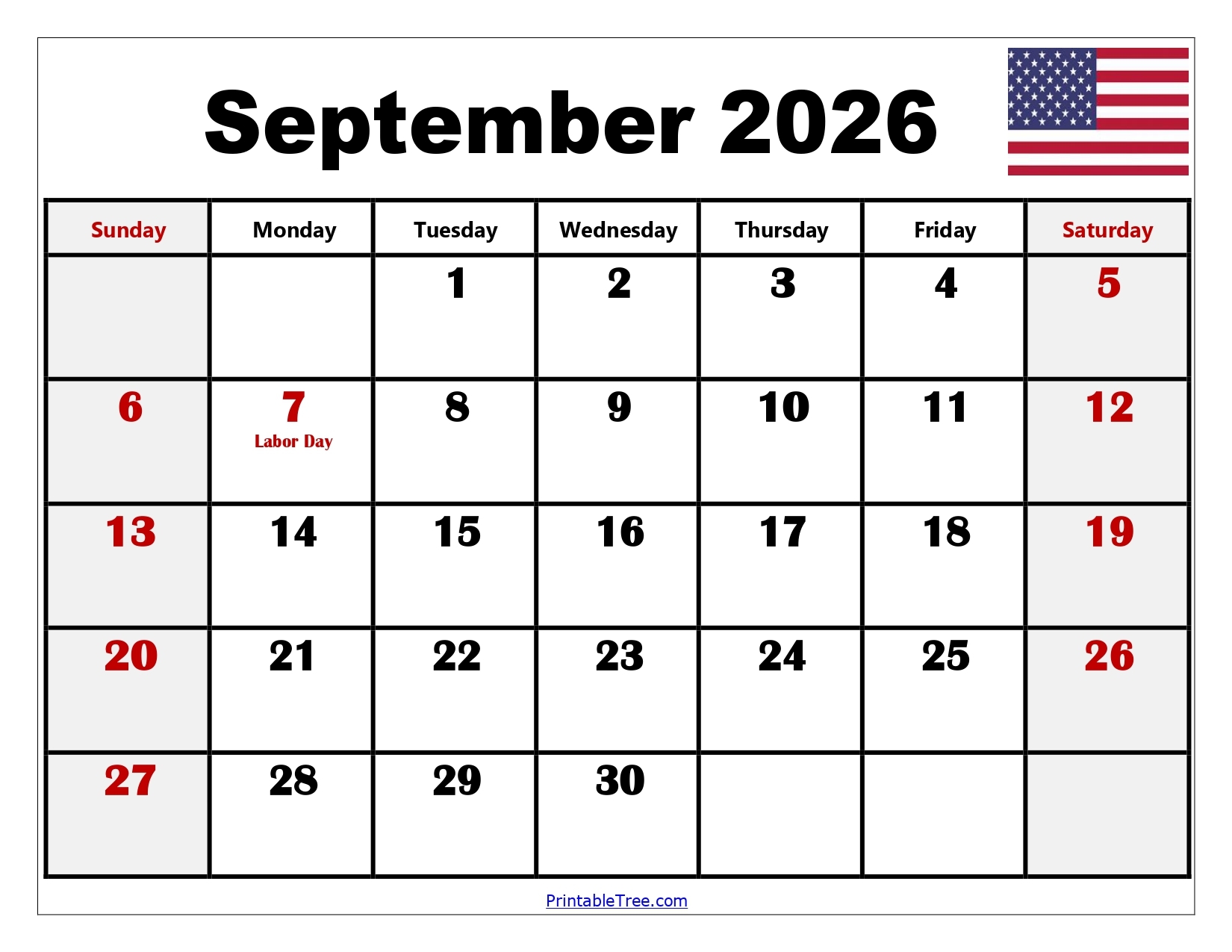 Printable Blank Calendars September 2026