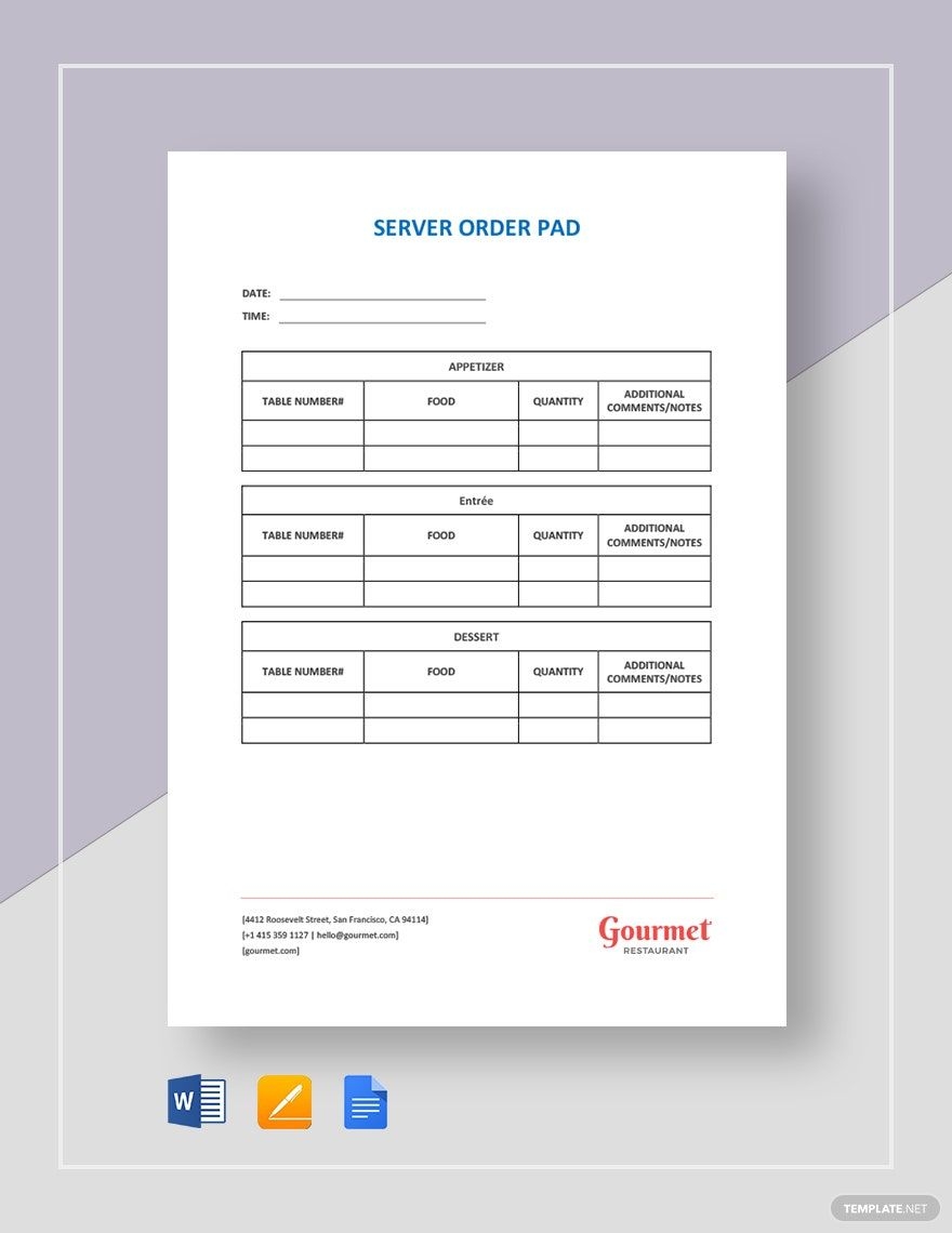 Server Order Pad Template In Google Docs Word Pages Download 