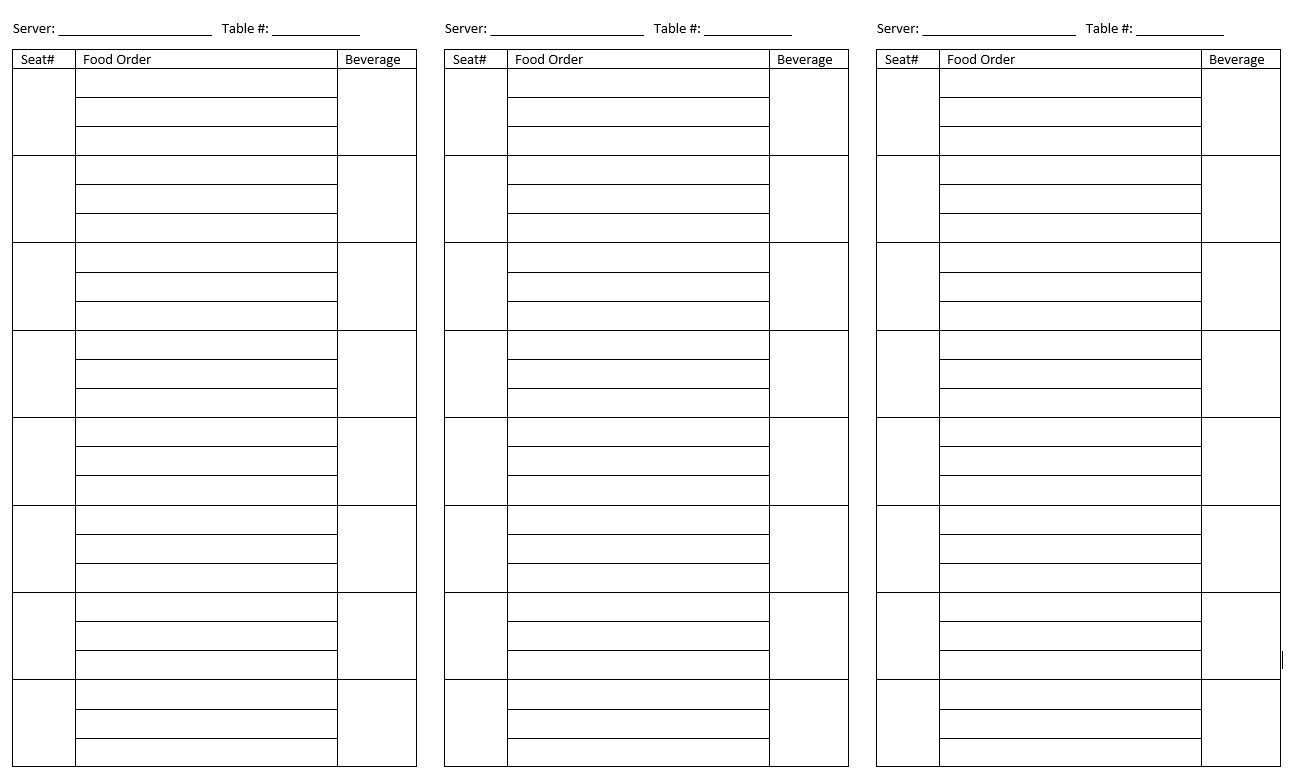 Server Order Pad Templates RestaurantOwner