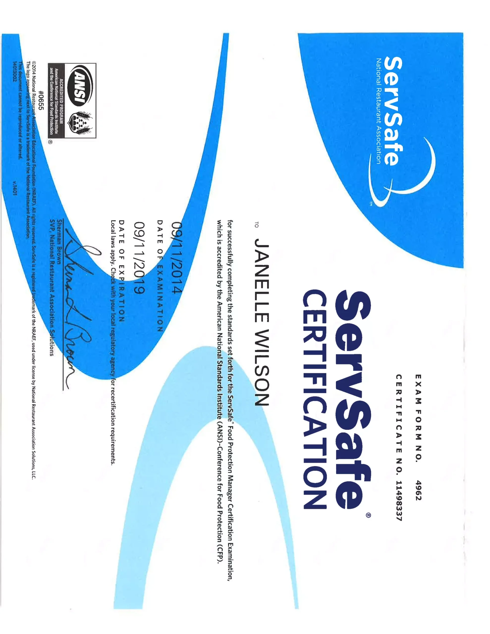 ServSafe Certificate PDF