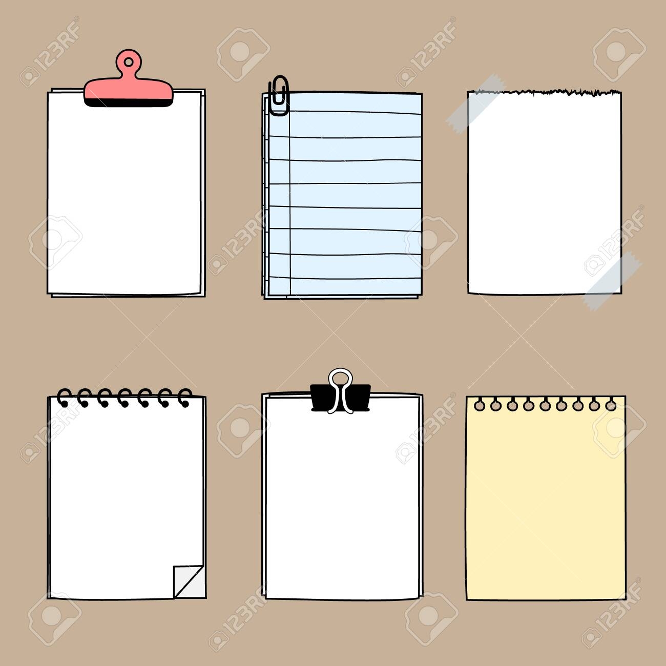 Set Of Cute Hand Drawn Blank Paper Sticky Note Pad With Tape And 