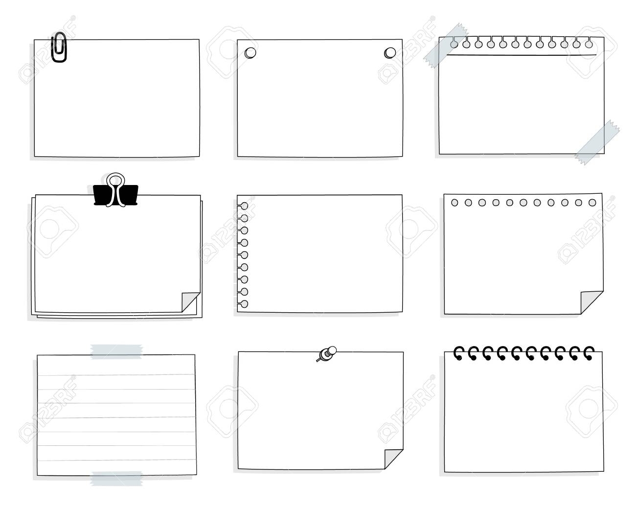 Set Of Cute Hand Drawn Blank Paper Sticky Note Pad With Tape 