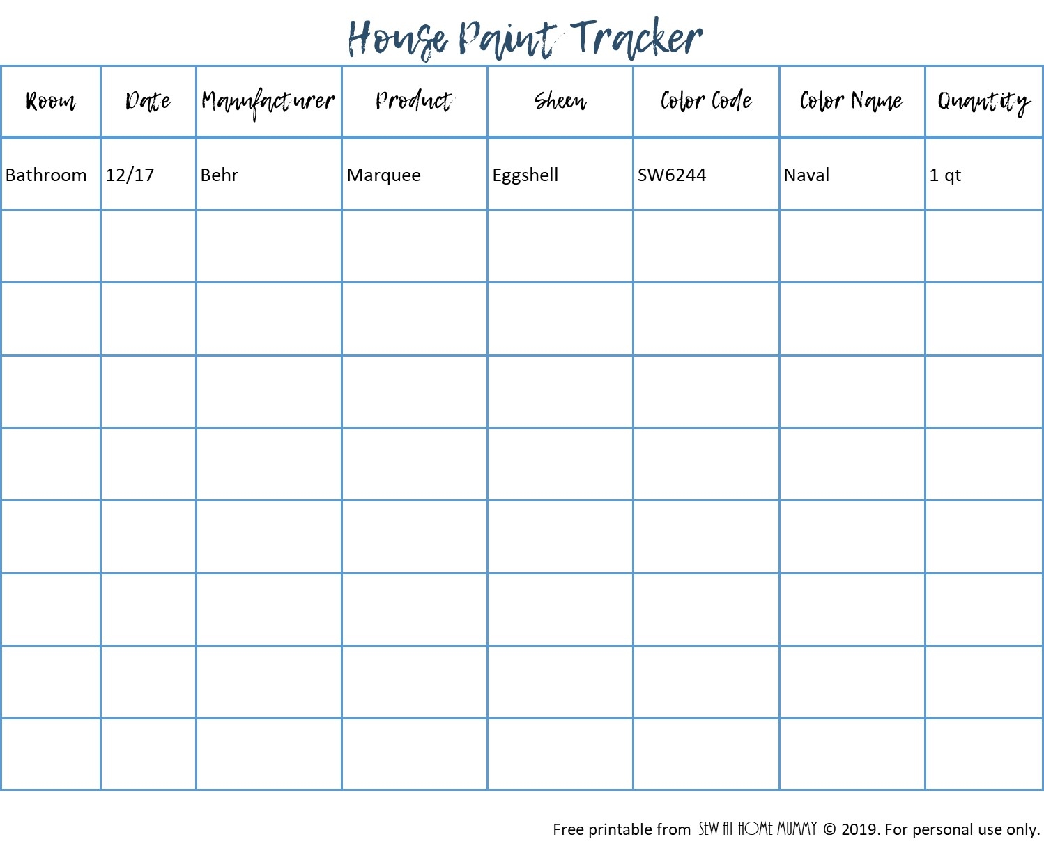 Printable Blank Paint Color Chart