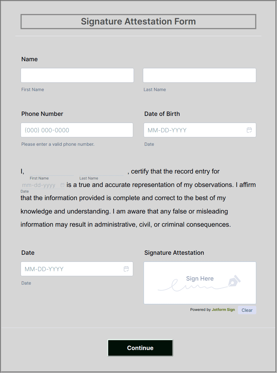 Printable Blank Attestation Form