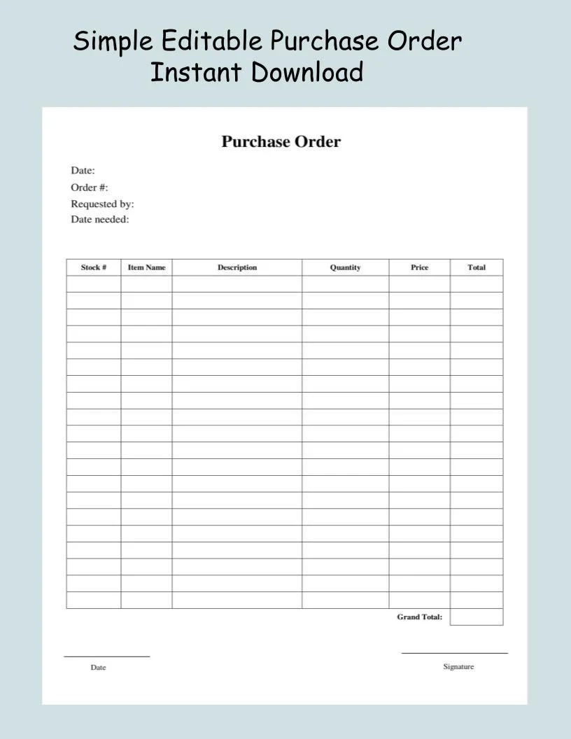 Blank Purchase Order Printable