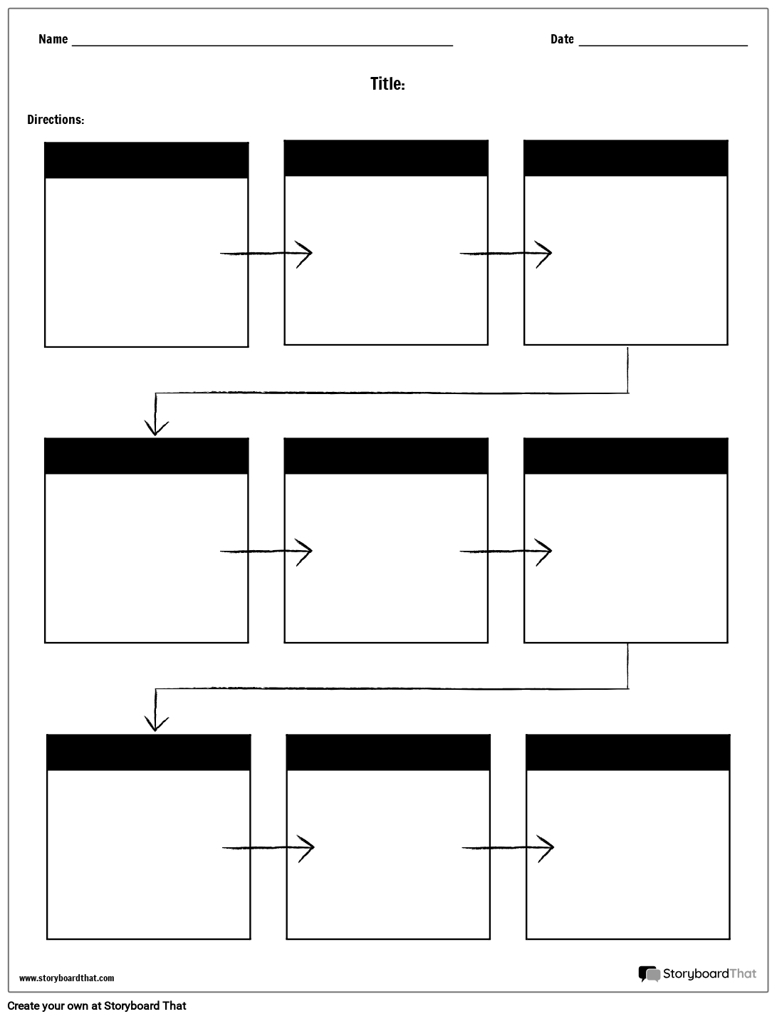 Simple Nine Boxes Flow Chart Worksheet Template