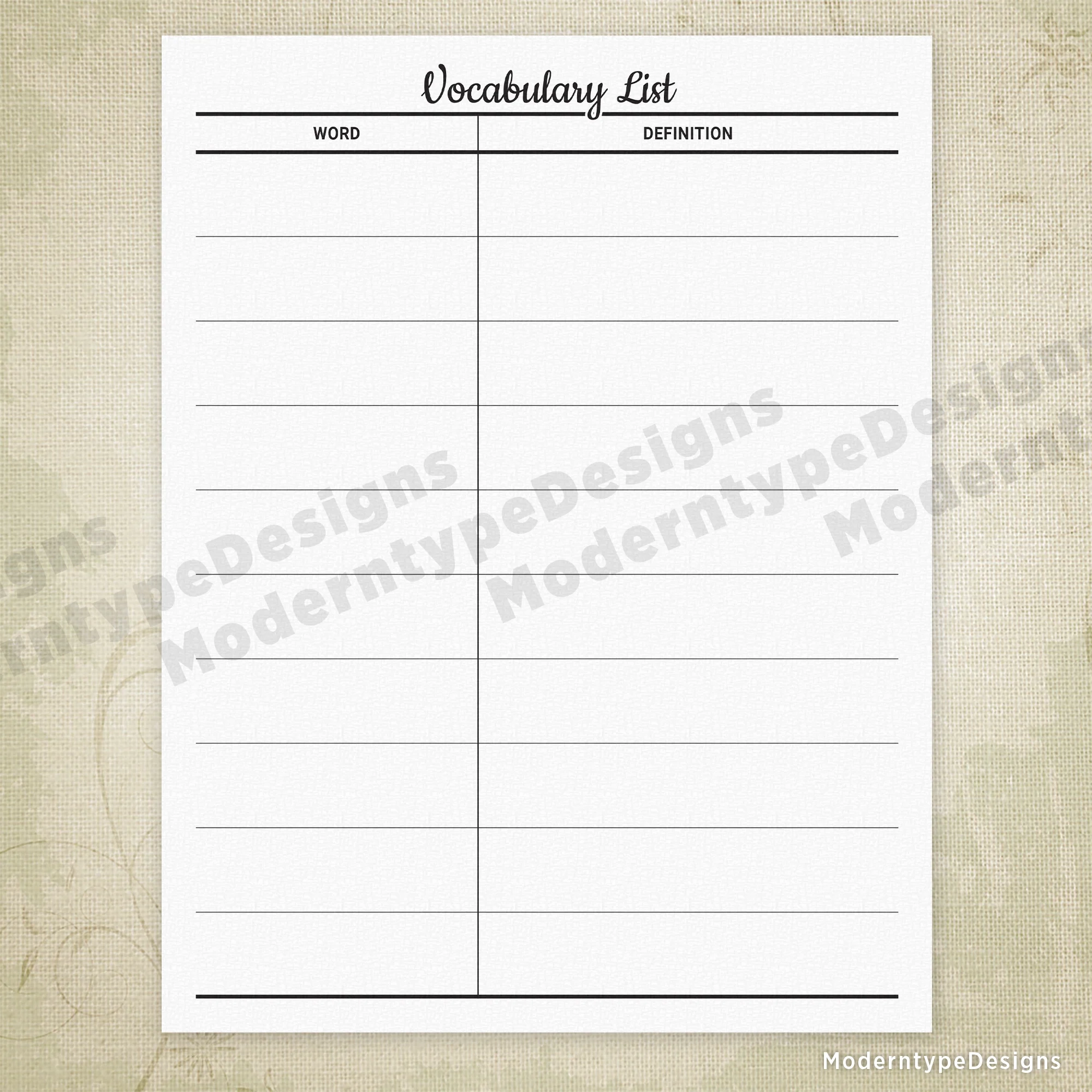 Blank Vocabulary Printables