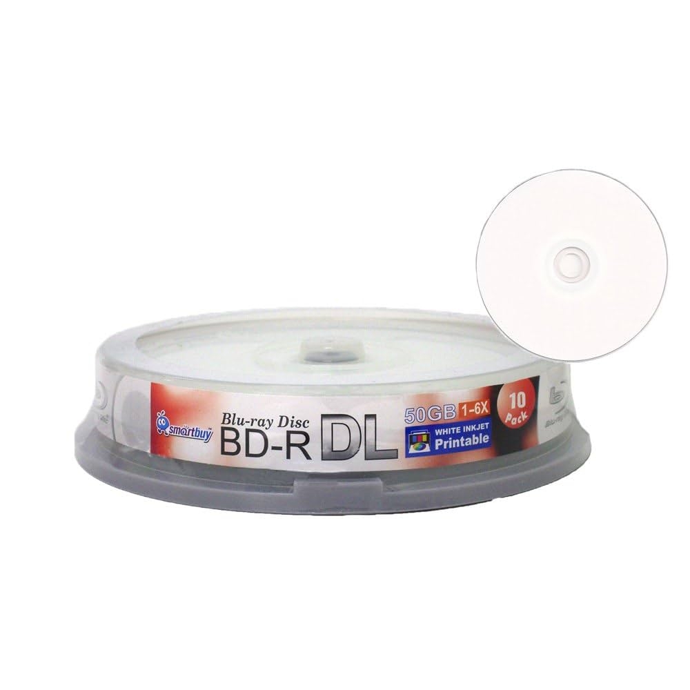 Smart Buy 10 Pack Bd r Dl Printable White Inkjet 50gb 6X Blu ray Double Layer Recordable Disc Blank Data Video Media 10 Discs Spindle Amazon co uk 