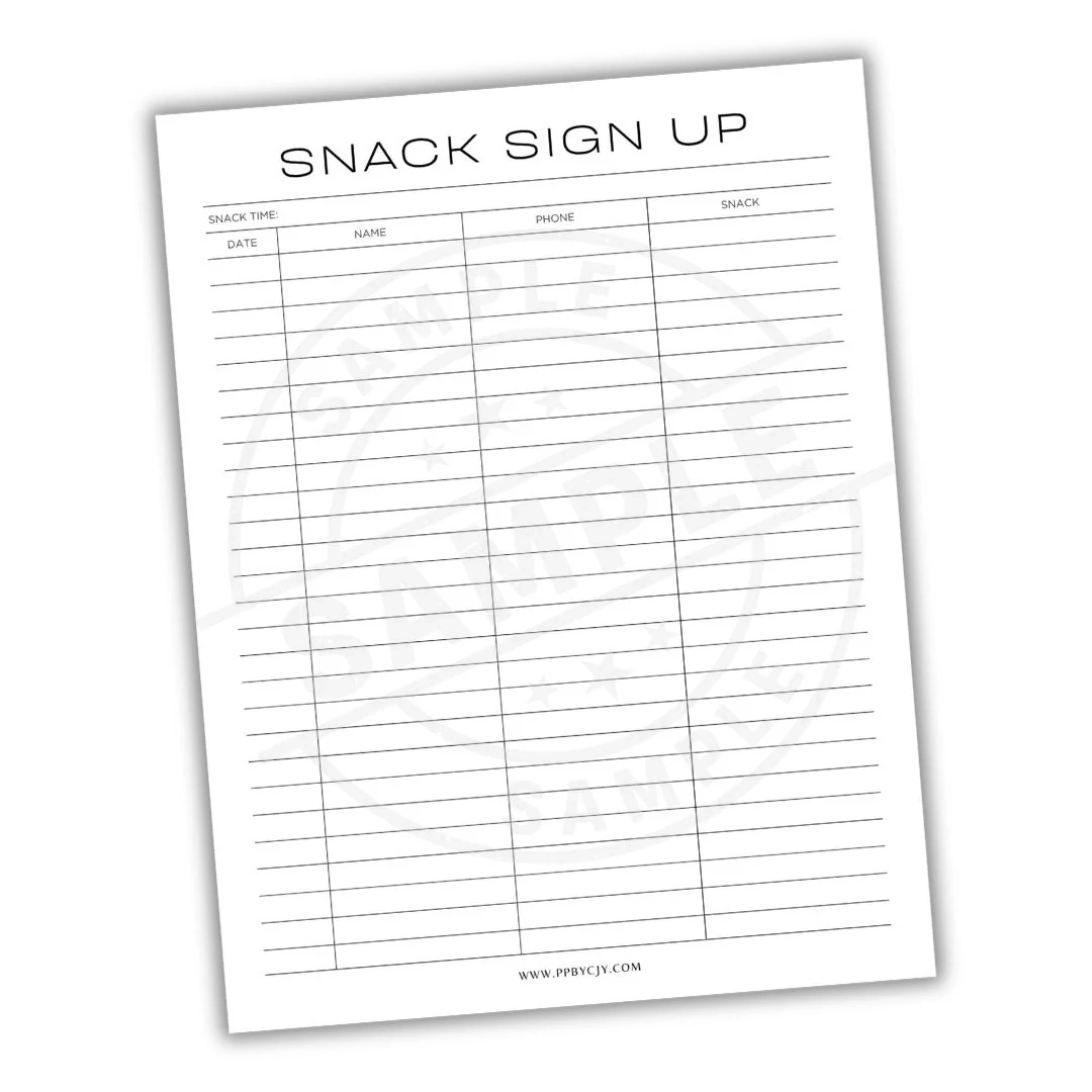 Snack Volunteer Sign Up Printable PDF Classroom amp Event 