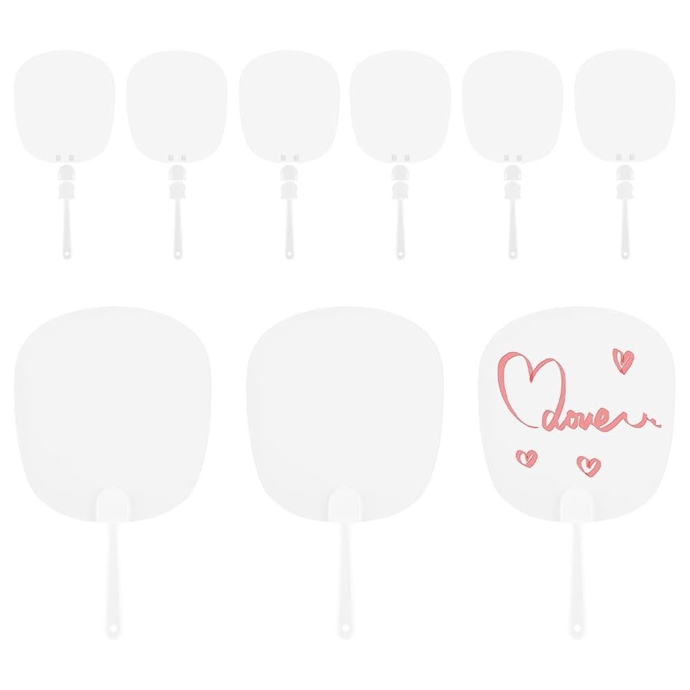 SOFPLATE 10Pcs Plastic Hand Fan DIY Blank Hand Fans Bulk PVC Flat 