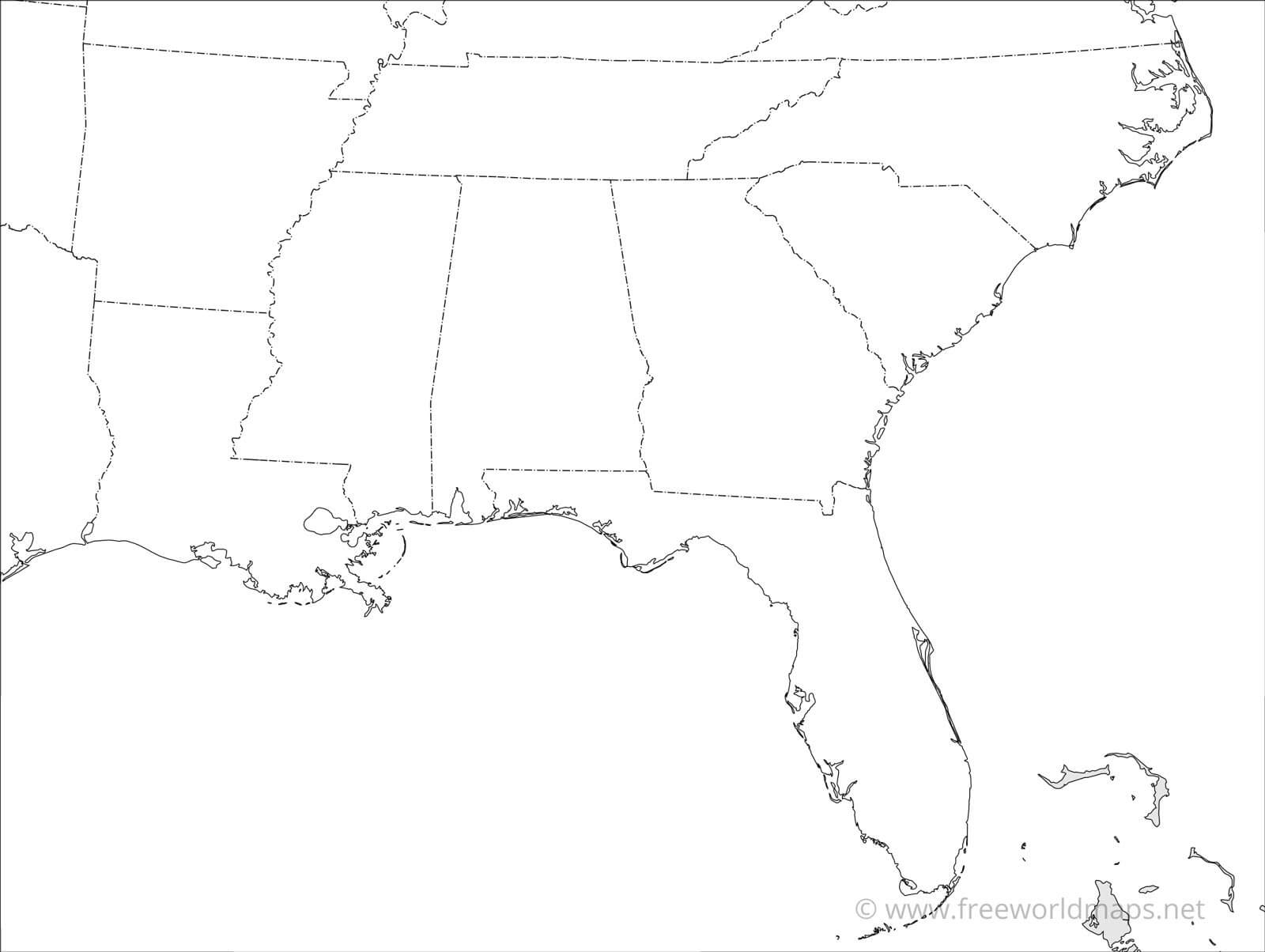 Printable Southeast Region Blank Map