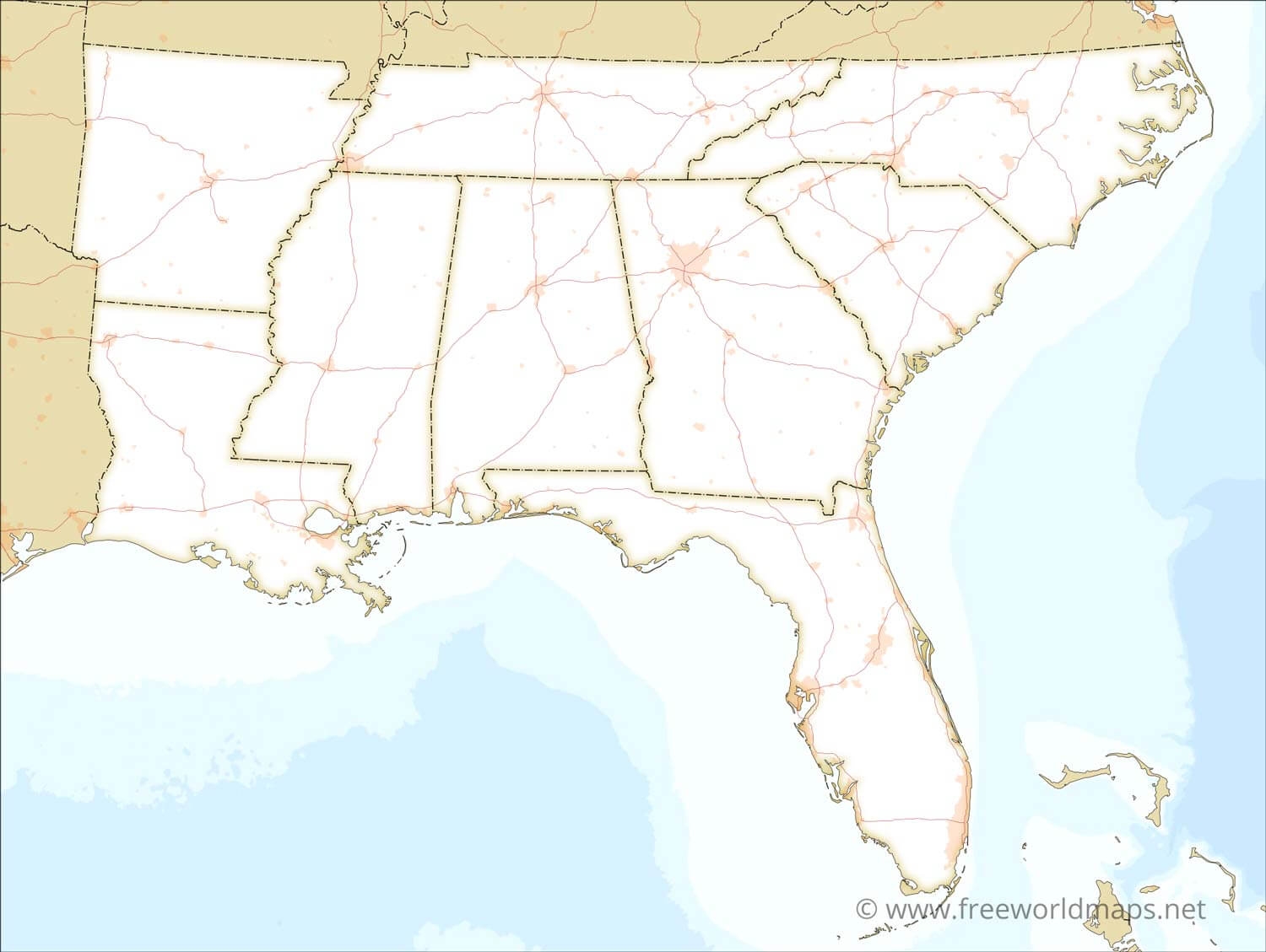 Southeastern US Political Map By Freeworldmaps Worksheets 