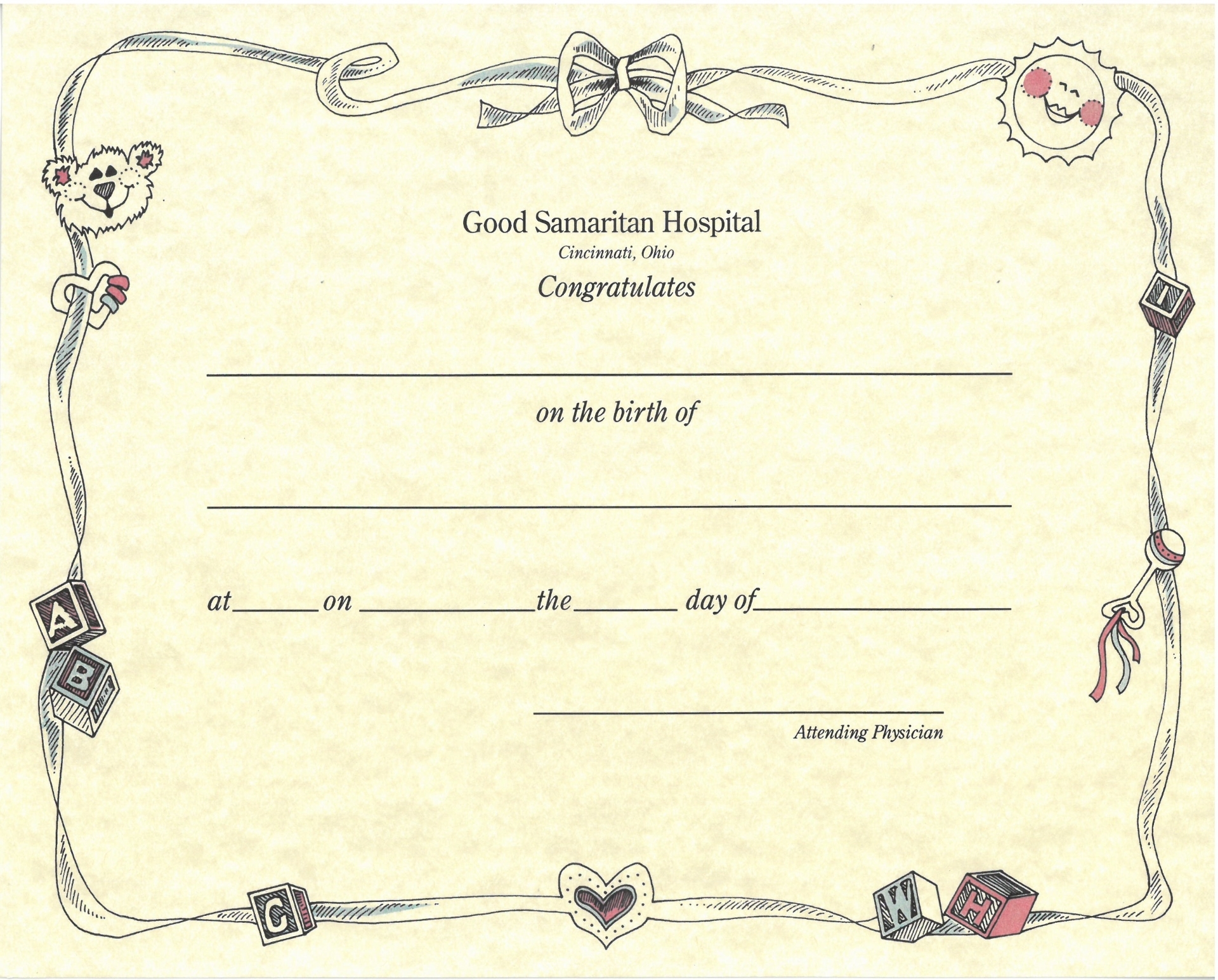 Souvenir Birth Certificate TriHealth Foundations