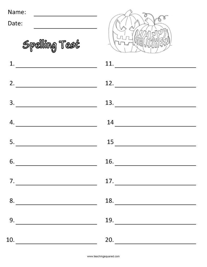 Printable Spelling Blank Word List
