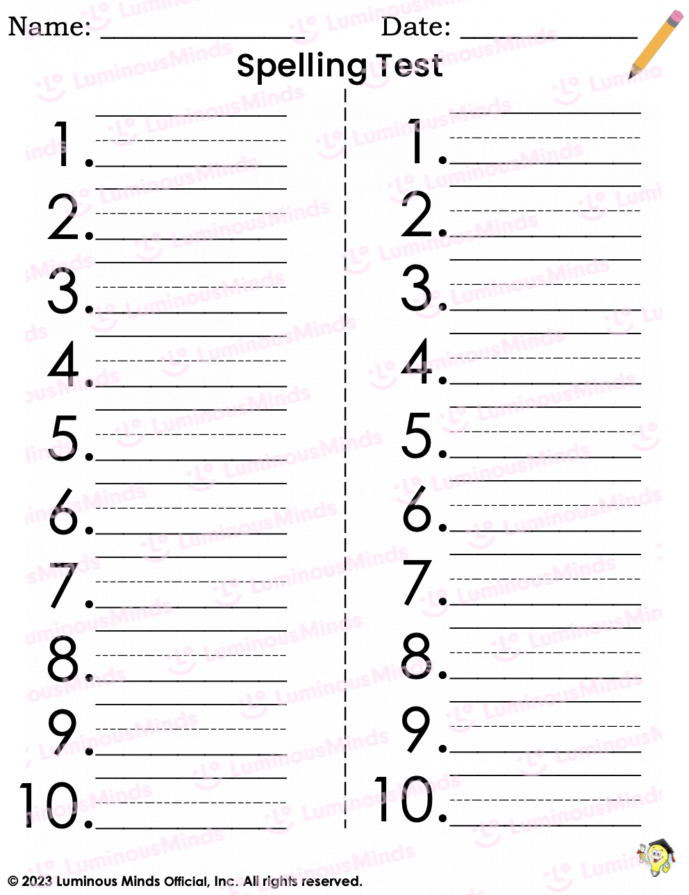 Printable Blank Spelling Sheets