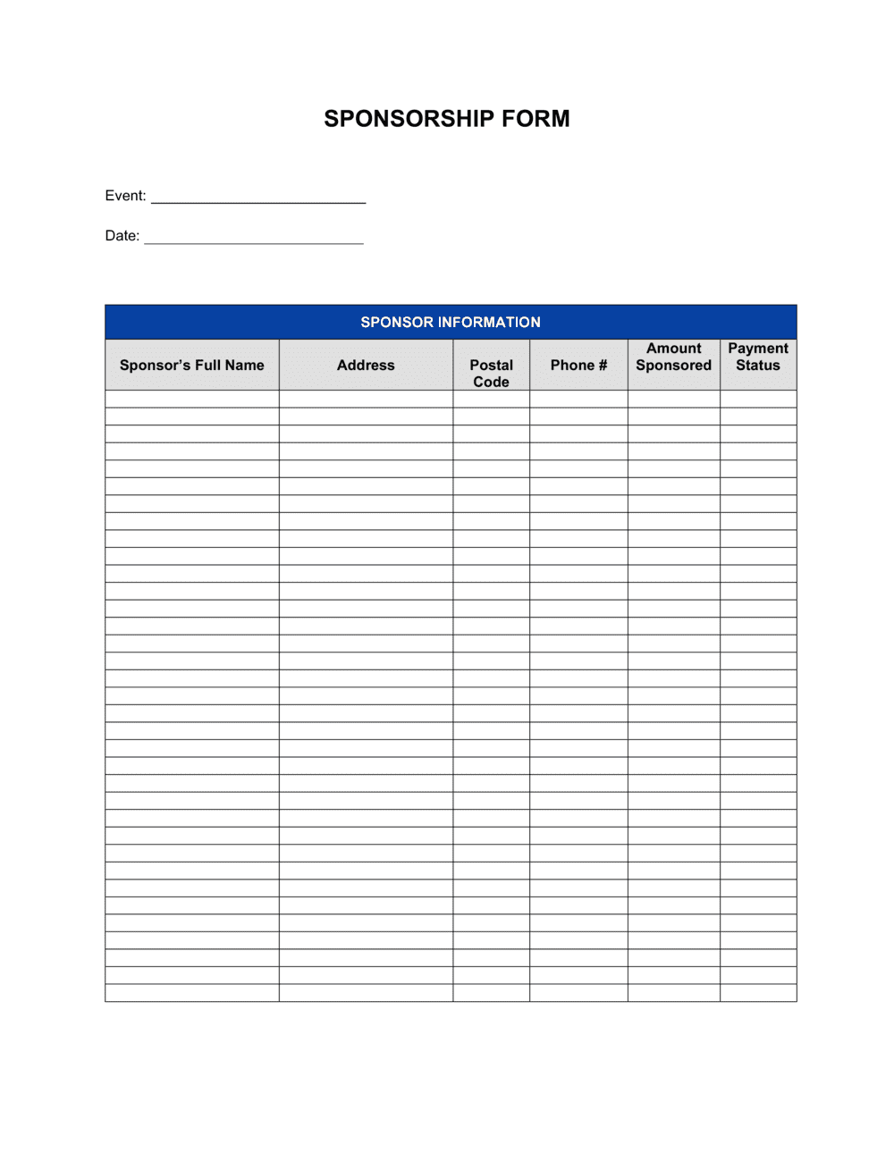 Sponsorship Form Template Word amp PDF Free Trial
