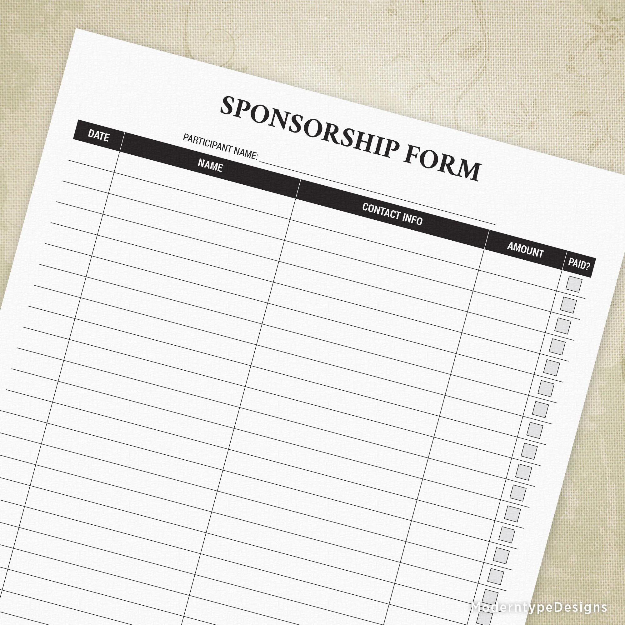 Printable Blank Sponsorship Form