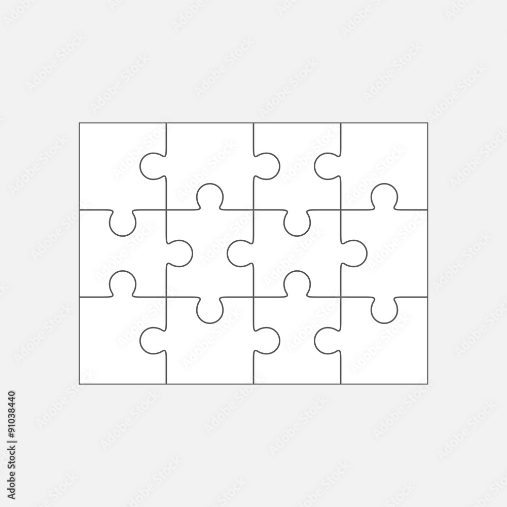 Stock Vektorgrafik Jigsaw Puzzle Blank Template 4x3 Twelve 