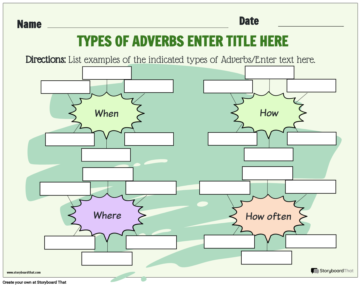 Storyboard That Free Adjective amp Adverb Worksheet Templates