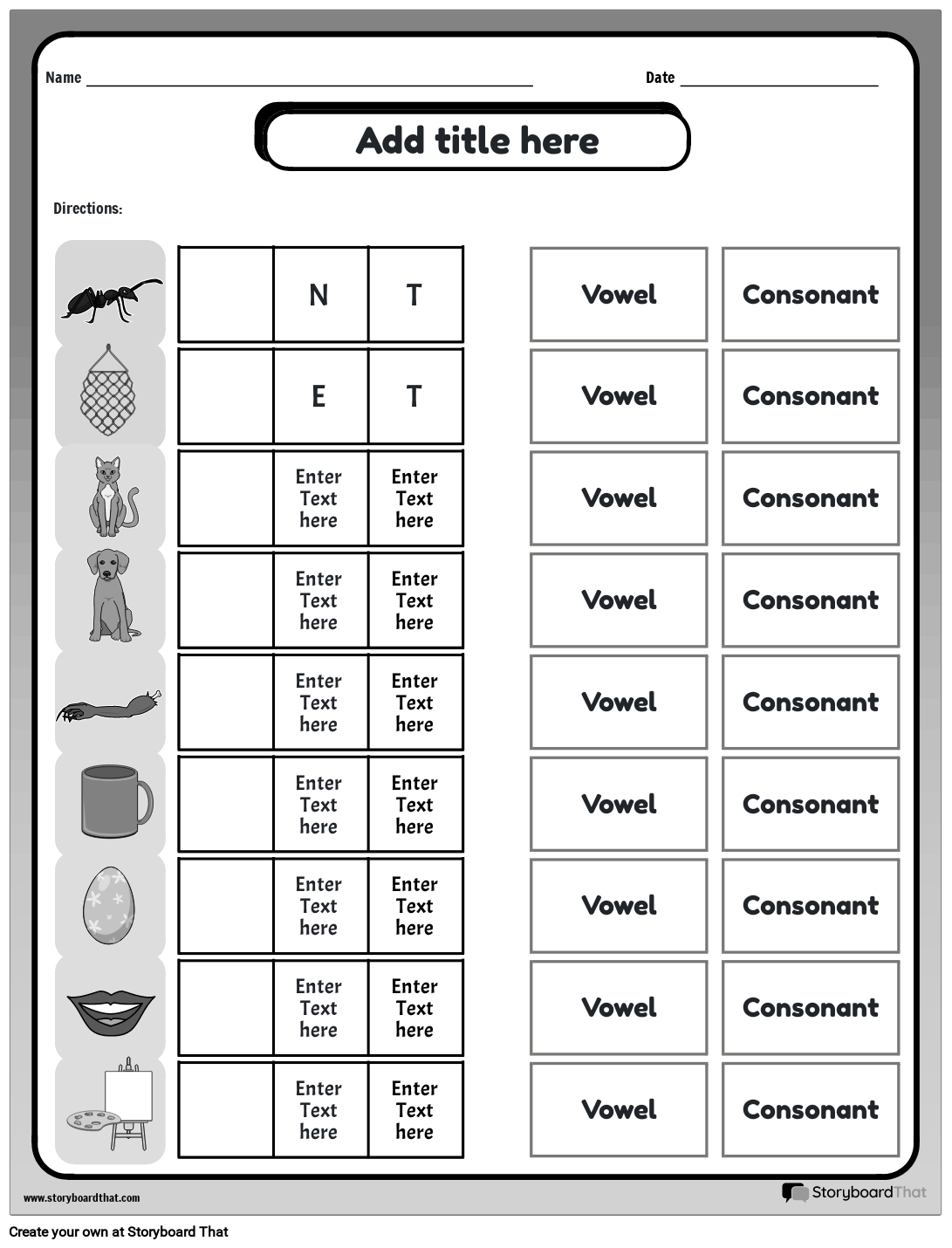 Storyboard That Free Vowel amp Consonant Worksheets