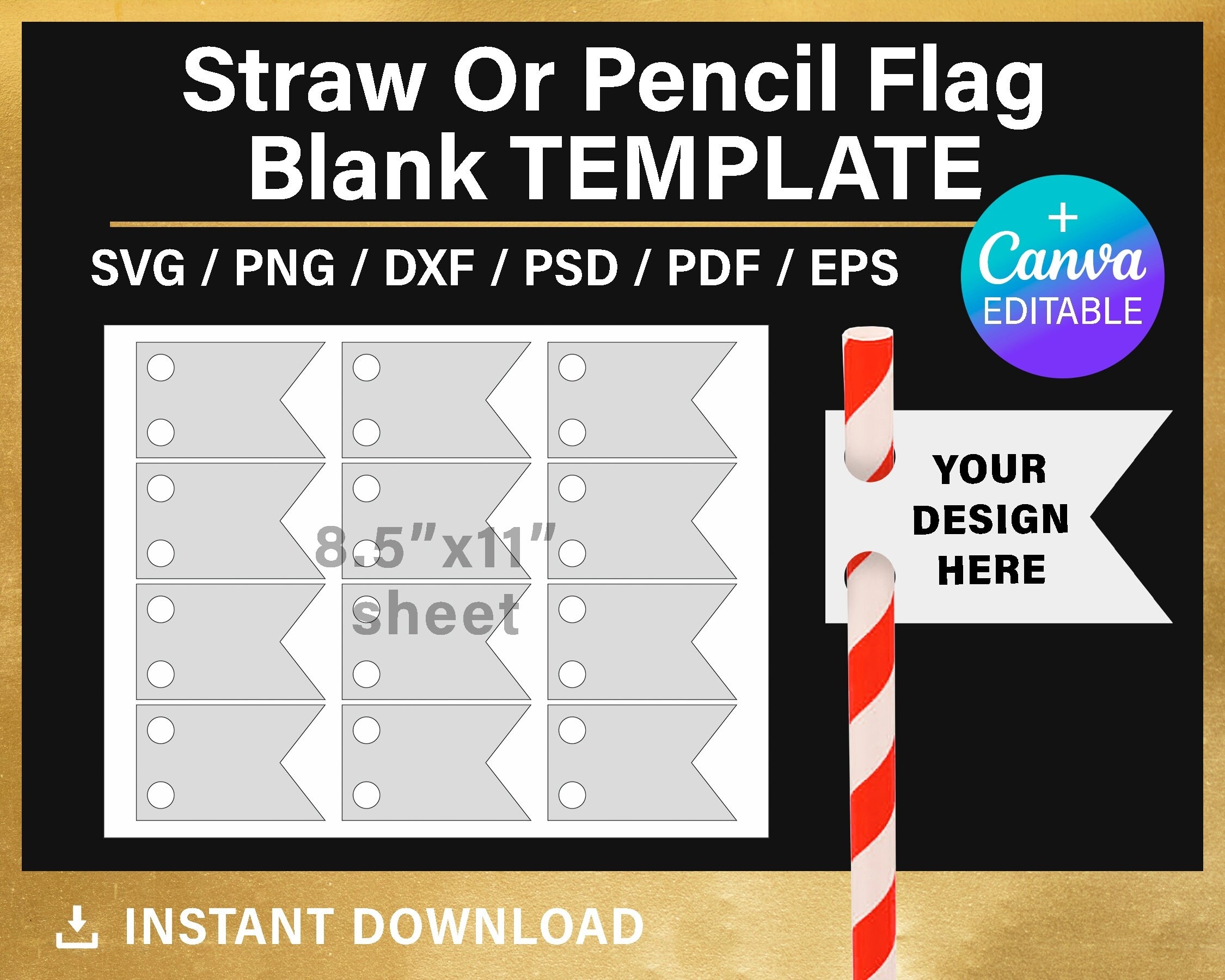 Straw Tag BLANK Template Flag Straw Tag SVG Dovetail DIY Png 