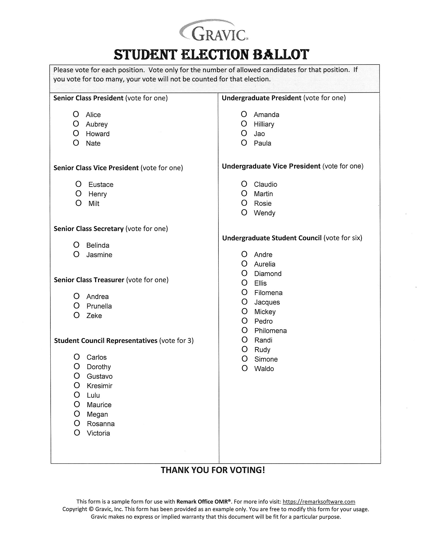 Printable Blank Voting Ballot