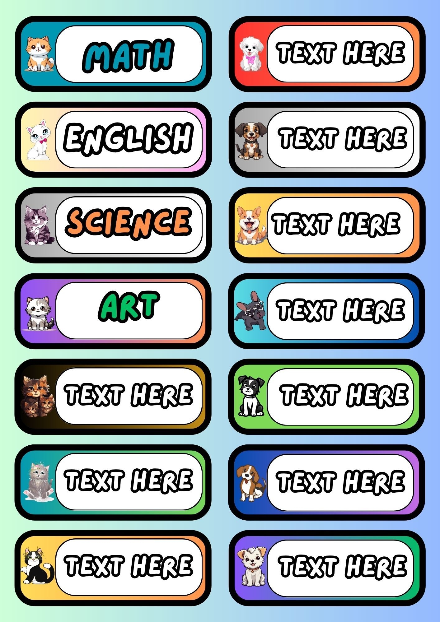 Blank Subject Labels Printable