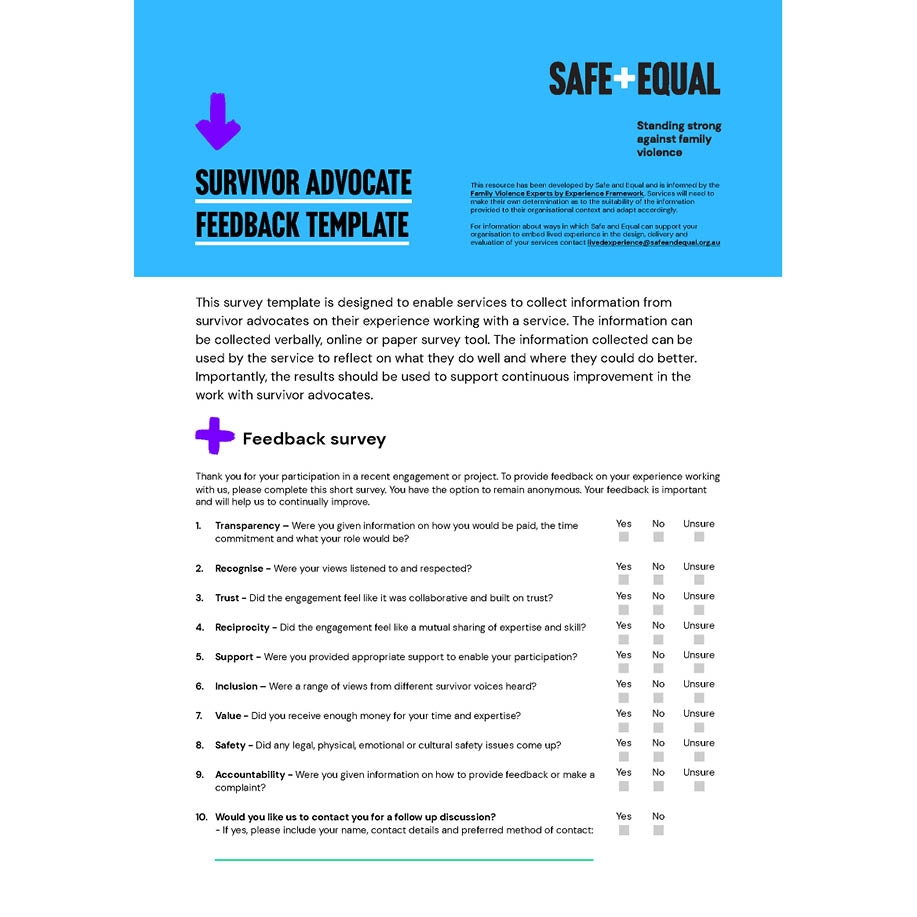 Survivor Advocate Feedback Template Safe And Equal