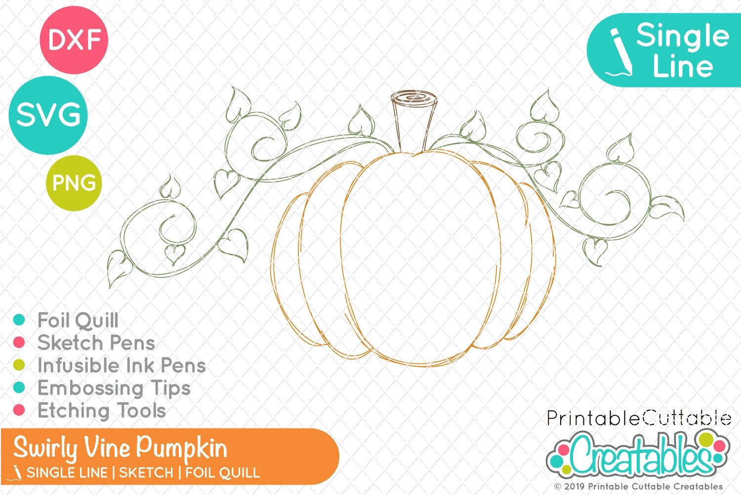 Swirly Vine Pumpkin Single Line SVG SK 001 Foil Quill Sketch Pens Infusible Ink Pens Engraving Embossing